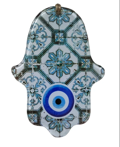 Cam Fatma Ana Eli Duvar Süsü Nazar Boncuklu - Jüt İpli Dekoratif Süs 10x15 cm ürün görseli 1