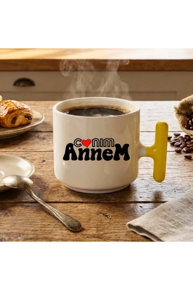Finka Dekor Canım Annem Baskılı-Sarı T Hediyelik Seramik Kupa Bardak ürün görseli 1
