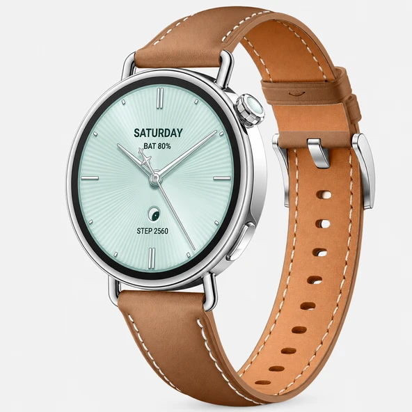 Mi Watch S4 41mm İle Uyumlu Gümüş Metal Tokalı Deri Zarif Şık Kordon  Kahverengi ürün görseli 1