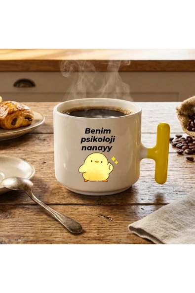 Finka Dekor Benim Psikoloji Nanayy Baskılı-Sarı T Hediyelik Seramik Kupa Bardak ürün görseli 1