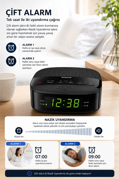 Philips TAR3205/12 Alarmlı ve Saatli Radyo - Resim 2