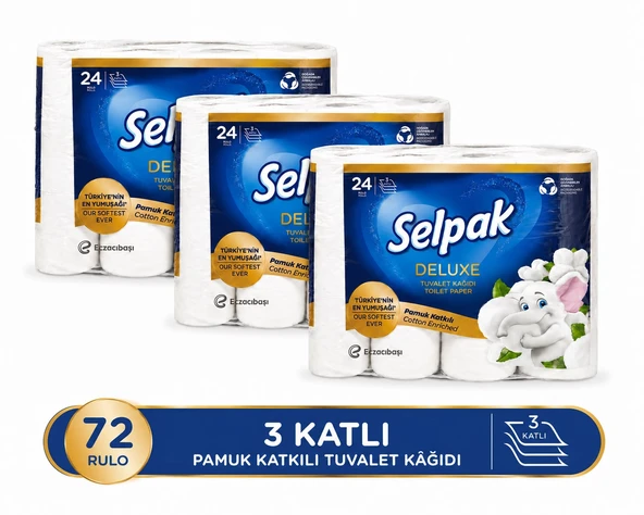 Selpak Deluxe Tuvalet Kağıdı Pamuk Katkılı 72 Rulo ürün görseli 1