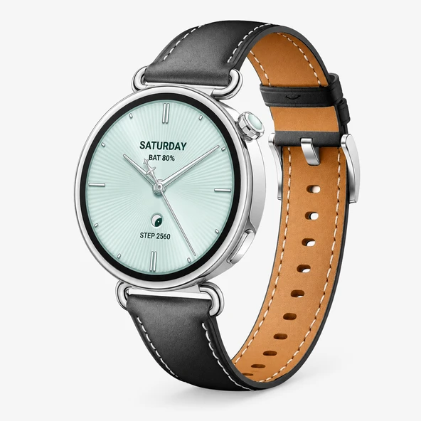 Mi Watch S4 41mm İle Uyumlu Gümüş Metal Tokalı Deri Zarif Şık Kordon  Siyah ürün görseli 1