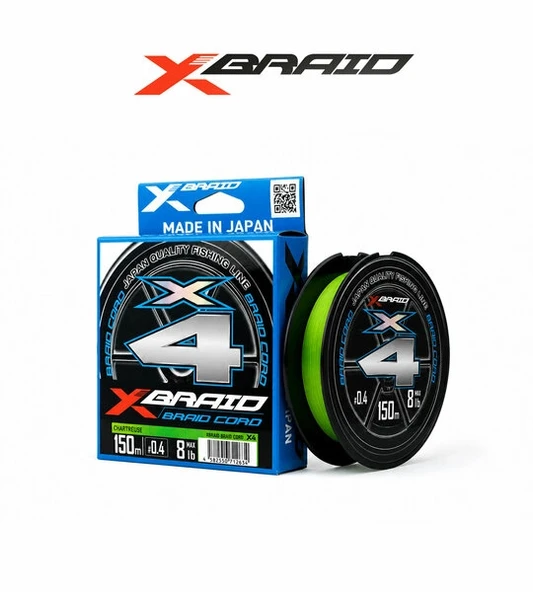 YGK X035 BRAID CORD PE X4 150M 3,6KG 0.104 FLUO GREEN ürün görseli 1