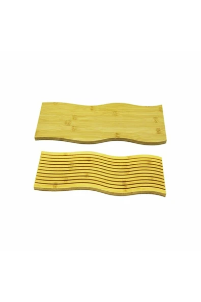 Premium Çok Amaçlı Diktörtgen Çift Taraflı Düz Dalgalı Oyuk Desenli Ahşap Sunum Tepsi 39x15 cm ürün görseli 1