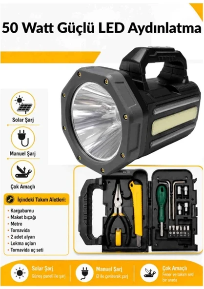 Gold Police GP-620 Solar Şarjlı Kamp El Feneri 50W - Takım Çantalı ürün görseli 1