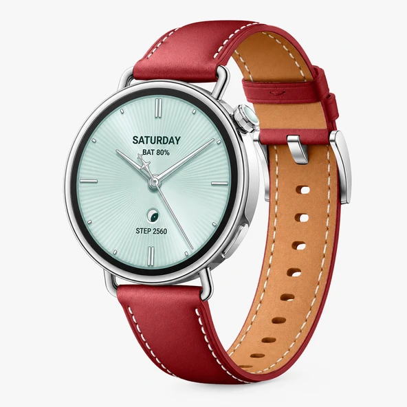 Mi Watch S4 41mm İle Uyumlu Gümüş Metal Tokalı Deri Zarif Şık Kordon  Mürdüm ürün görseli 1