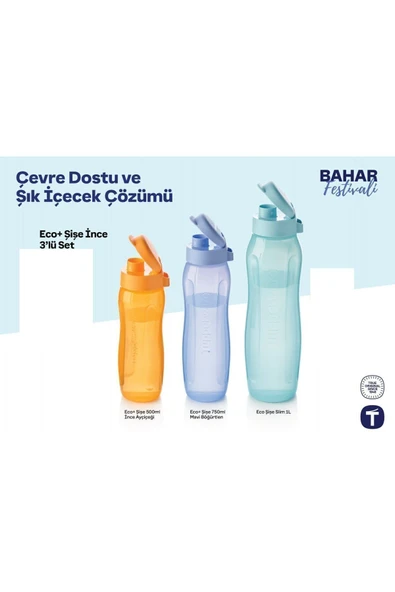 Tupperware Eco Şişe Suluk İnce 3 lü Set (500 ml,750ml,1 lt) ürün görseli 1