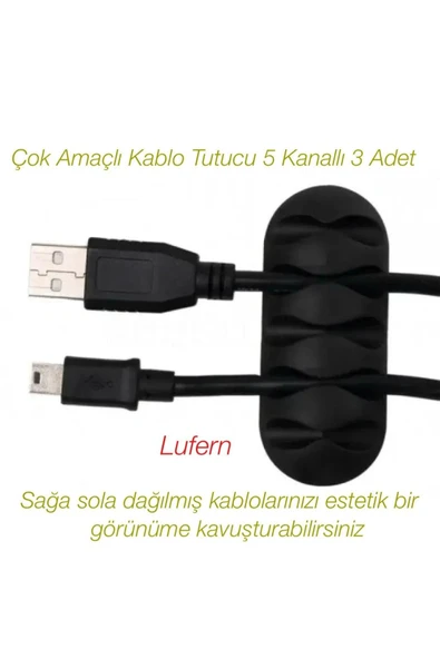 Çok Amaçlı Kablo Tutucu 5 Kanallı 3 Adet Düzenleyici Sabitleyici Yapışkanlı Toparlayıcı Şarj Kablosu ürün görseli 1