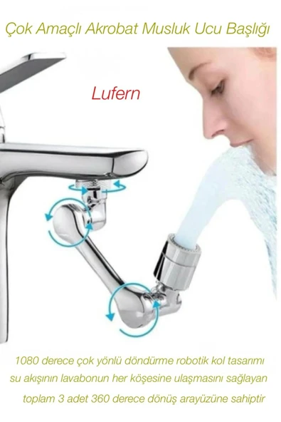 Çok Amaçlı Akrobat Musluk Ucu Başlığı Filtreli 2 Fonksiyonlu Mutfak Banyo 1080 Derece Dönebilen ürün görseli 1