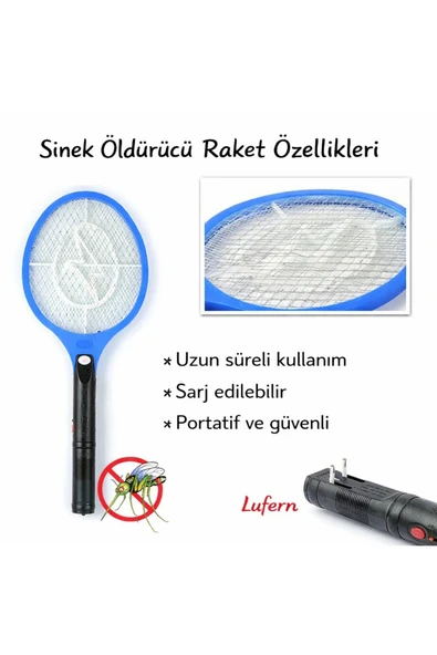 Özel Üretim Sinek Öldürücü Raket Şarjlı Haşere Elektrikli Sineksavar Dayanıklı 3 Katmanlı Metal Ağ ürün görseli 1