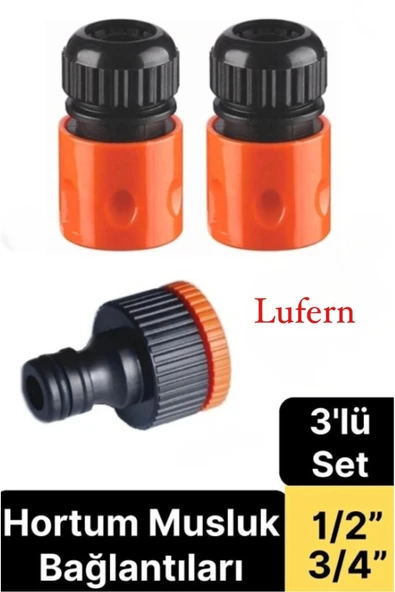 3'lü Hortum Musluk Bağlantı Seti 1/2” - 3/4” Otomatik Kopmaz Çıkmaz Kırılmaz Dayanıklı Bahçe Sulama ürün görseli 1