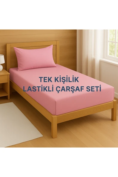 Loova Tek kişilik lastikli çarşaf seti pembe renk ürün görseli 1