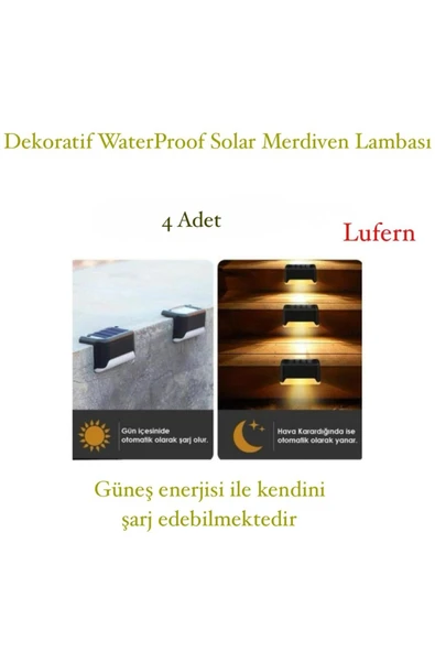 Dekoratif WaterProof Solar Merdiven Lambası Balkon Bahçe Pencere Teras Güneş Enerjili 4 Adet ürün görseli 1