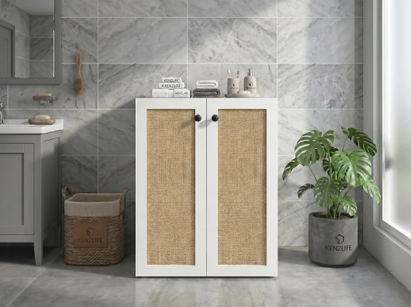 Kenzlife çamaşır makinesi dolabı tatyana mat beyaz 90*70*60 jut kare kapak MDF gövde ürün görseli 1