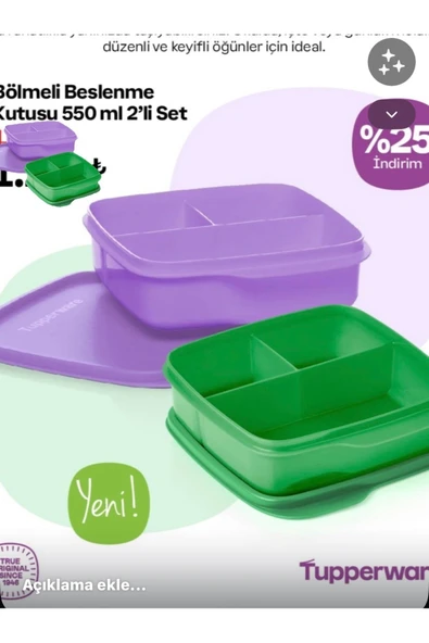 Tupperware Bölmeli Beslenme 550 ml 2 li görseldeki renkler ürün görseli 1