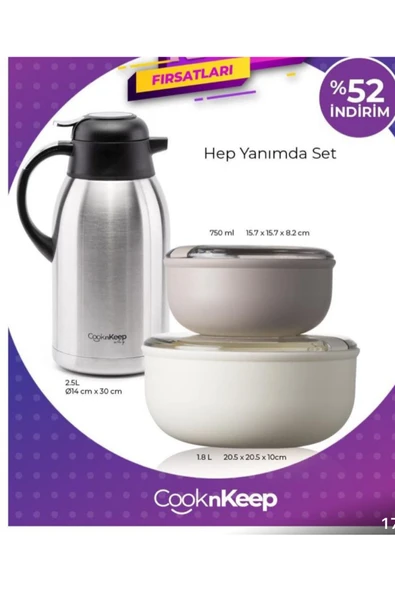 CooknKeep Pull Box Termos 2 lt Ve Saklama kabı 1.8 ve 750 ml ürün görseli 1