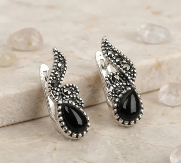 BlackCraft Oltu Taşı Kadın Küpe-Shadow Elegance ürün görseli 1