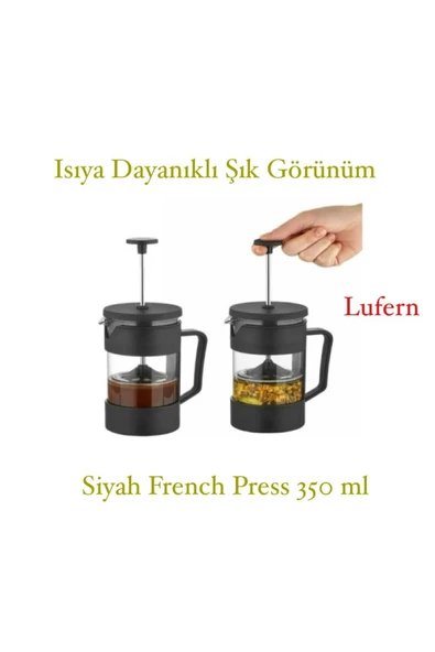 Isıya Dayanıklı Siyah French Press 350 ml Kahve Ev Ofis Manuel Kullanım Bitki Çayı Estetik ürün görseli 1