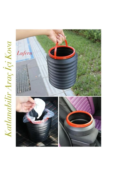 Dayanıklı Çok Amaçlı Katlanabilir Araç İçi Kova 4 Litre Kapasite Piknik Seyahat Çöp Kovası 22X18 ürün görseli 1