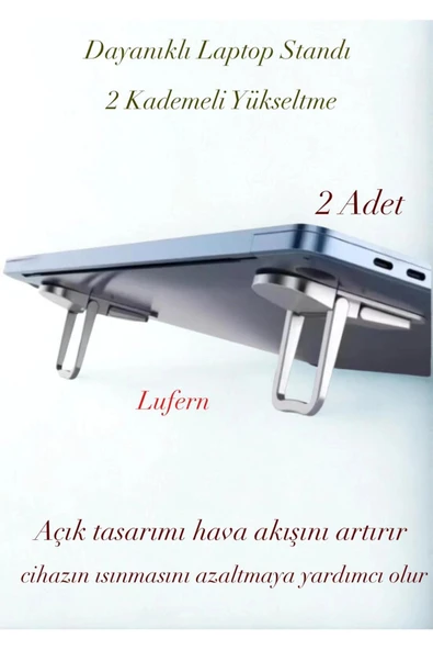 Dayanıklı Laptop Standı 2 Kademeli Yükseltme Ayarlı 2 Adet Katlanır Boyun Sırt Ağrı 2 Adet ürün görseli 1