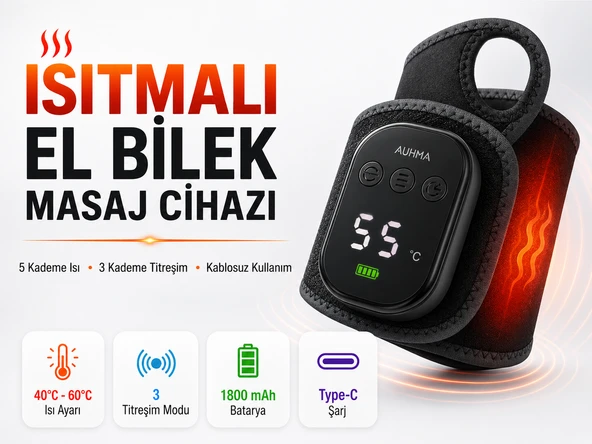 Isıtmalı El Bilek Masaj Cihazı 5 Kademe Sıcaklık Ayarlı 3 Kademeli Titreşimli Kablosuz Bilek Destekleyici Masaj Bandı ürün görseli 1