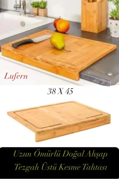 Uzun Ömürlü Ahşap Tezgah Üstü Kesme Tahtası Küçük Boy Et Sebze Meyve Ekmek Doğrama Kaymaz 38X45 ürün görseli 1
