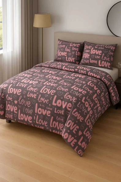 Loova Çift kişilik nevresim takımı %100 pamuklu love desenli ful set ürün görseli 1
