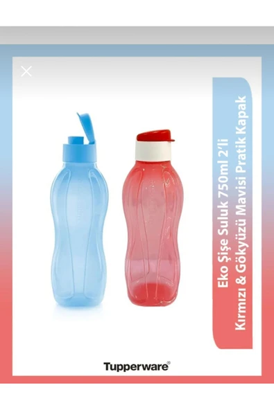 Tupperware Eco Şişe 750 Ml 2 li Gökyüzü mavisi ve kırmızı ürün görseli 1