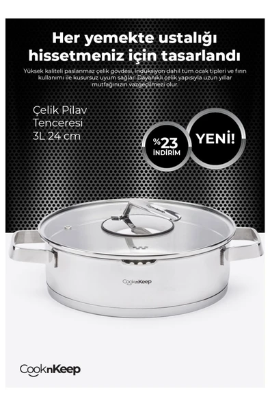 CooknKeep 24cm çelik tenceresi 3lt ürün görseli 1