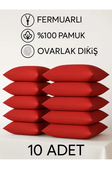 Loova Yastık kılıfı 10 Adet 50×70 ebat %100 pamuklu ovarlak dikiş kırmızı renk şık ve zarif ürün görseli 1