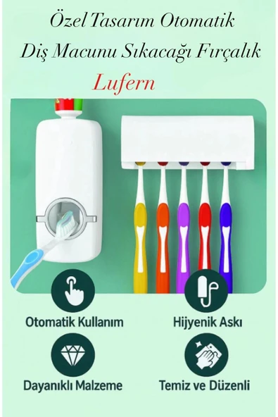 Özel Tasarım Otomatik Diş Macunu Sıkacağı Fırçalık Ev İş Yeri Ana Okul Kreş Hijyenik Askı Pratik ürün görseli 1