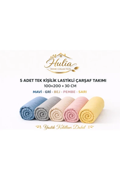 Altıntaş soft 5 Adet Tek Kişilik Lastikli Çarşaf Takımı"mavi-gri-bej-pembe-sarı" Pamuklu ürün görseli 1