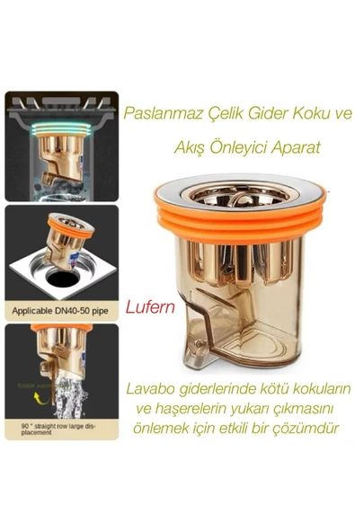 Paslanmaz Çelik Gider Koku ve Geri Akış Önleyici Aparat Hijyenik Kıl Saç Tüy Çıkma Mutfak Banyo ürün görseli 1