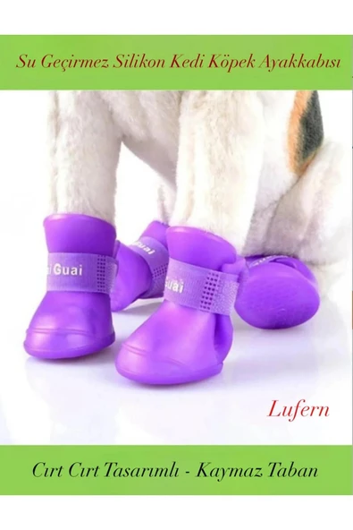 Özel Tasarım Su Geçirmez Silikon Kedi Köpek Ayakkabısı Cırt Cırtlı Kaymaz Evcil Hayvan Pati Koruma ürün görseli 1