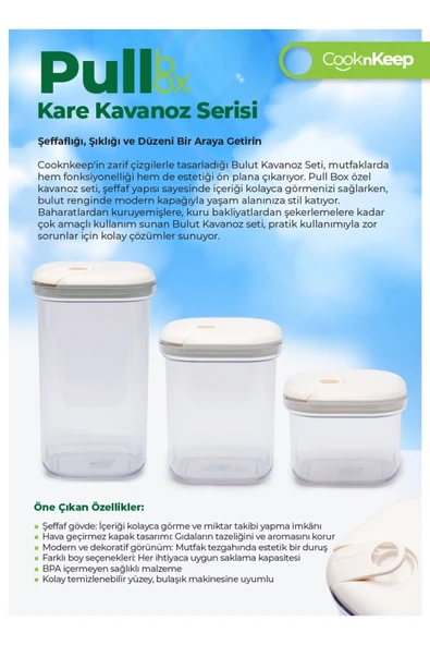 CooknKeep pull Box kavanoz saklama kabı seti 1.5lt,1lt,500ml ürün görseli 1