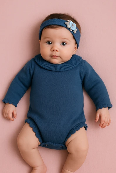 Kız Bebek Triko Bandana Badi 2'li Set Yenidoğan Konsept Çekim Kostümü 9000 ürün görseli 1
