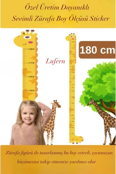 Özel Üretim Sevimli Sarı Zürafa Boy Ölçüsü Sticker Bebek Çocuk Cetvel Çift Taraflı Bant Dayanıklı ürün görseli 1