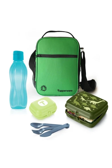 Tupperware X Peppycooky Yeşil Set 2 Suluk Ve Matara Çantalı Yemek Taşıma Ve Beslenme Seti ürün görseli 1