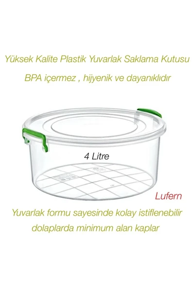 Yüksek Kalite Plastik Yuvarlak Saklama Kutusu 4 Litre Salata Kuru Gıda Hazır Yemek Sıvı Geçirmez ürün görseli 1