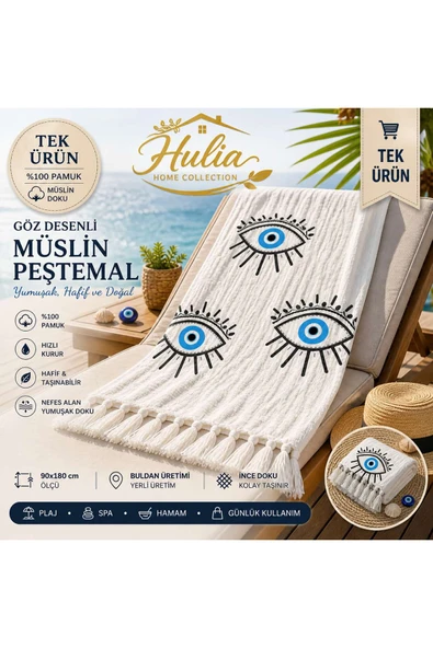 Altıntaş soft Müslin Peştemal Göz-Nazar Desenli %100 Pamuklu 90*180cm Ebat Plaj-Deniz-Spa-Hamam Havlusu Buldan ürün görseli 1