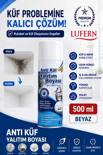 Premium Anti Küf Yalıtım Boyası Rutubet Oluşumunu Engeller Sprey Beyaz Duvar Derleme Önleyici 500 ml ürün görseli 1