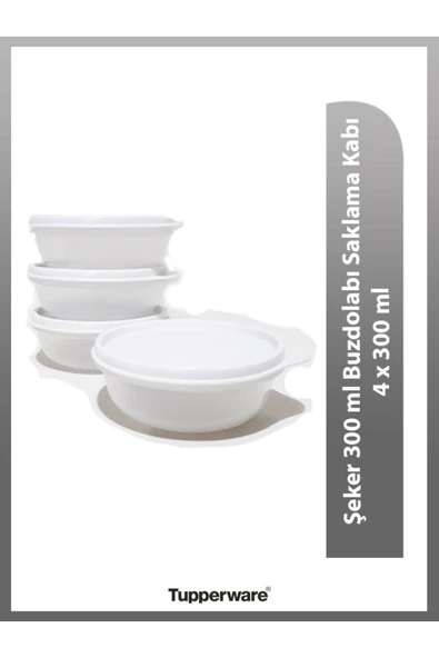 Tupperware Şeker 300 ml 4 lü Buzdolabı Saklama Kabı Beyaz ürün görseli 1