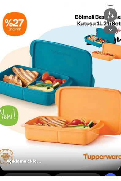 Tupperware Bölmeli Beslenme 1 lt 2 li Görseldeki renkler ürün görseli 1