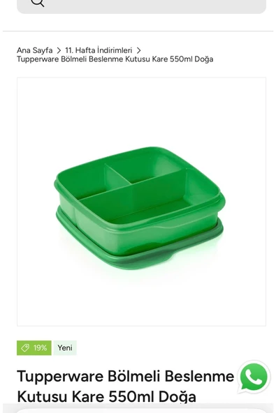 Tupperware Bölmeli beslenme 550 milim yeşil ürün görseli 1