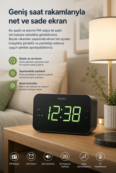 Philips TAR3306/12 Masaüstü Saatli Radyo - Resim 5