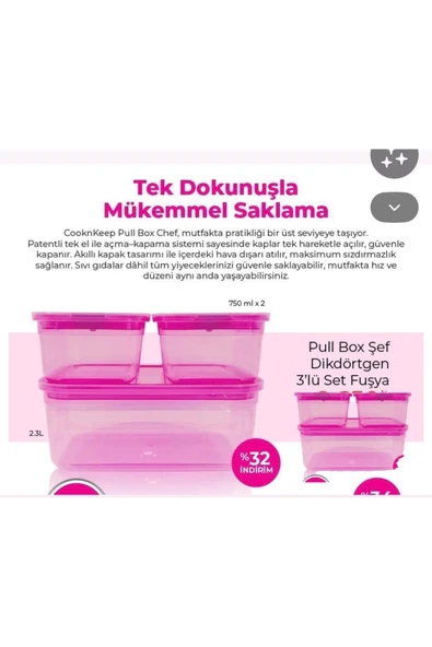 CooknKeep Pull box şef 3 adet 2 Adet 750 ml 1 Adet 2 .3 lt ürün görseli 1