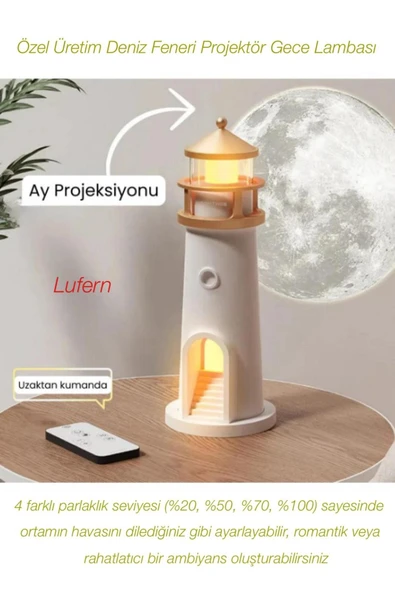 Özel Üretim Deniz Feneri Projektör Gece Lambası Rahatlatıcı Romantik Ambiyans Ay Işığı 2400 mAh ürün görseli 1