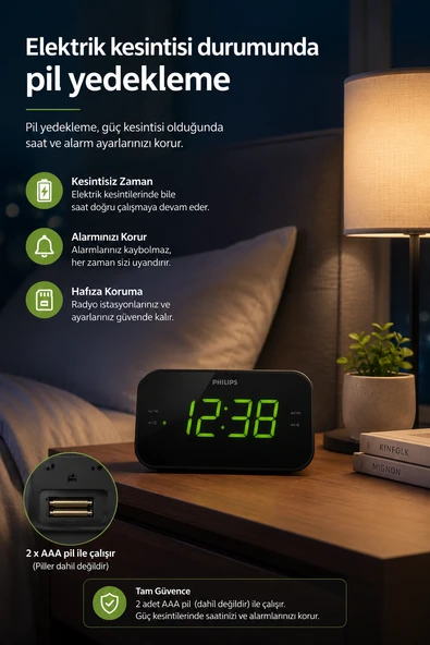 Philips TAR3306/12 Masaüstü Saatli Radyo - Resim 7