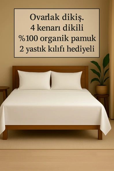 Loova Lastiksiz çarşaf çift kişilik aparalı 4 köşe dikili 2 yastık kılıfı hediyeli beyaz renk 220×240 ebat ürün görseli 1